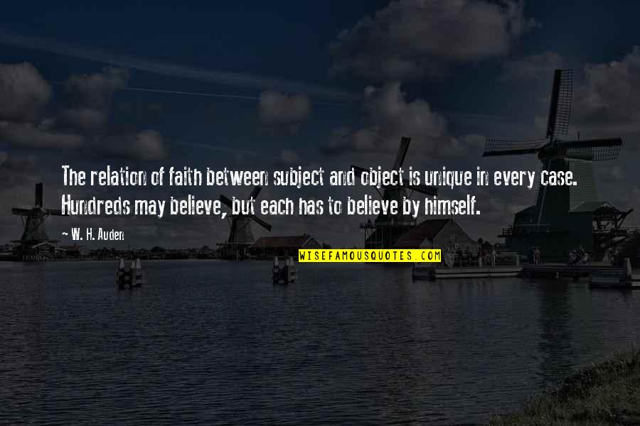 Tahtakale Quotes By W. H. Auden: The relation of faith between subject and object Tahtakale Quotes By W. H. Auden: The relation of faith between subject and object