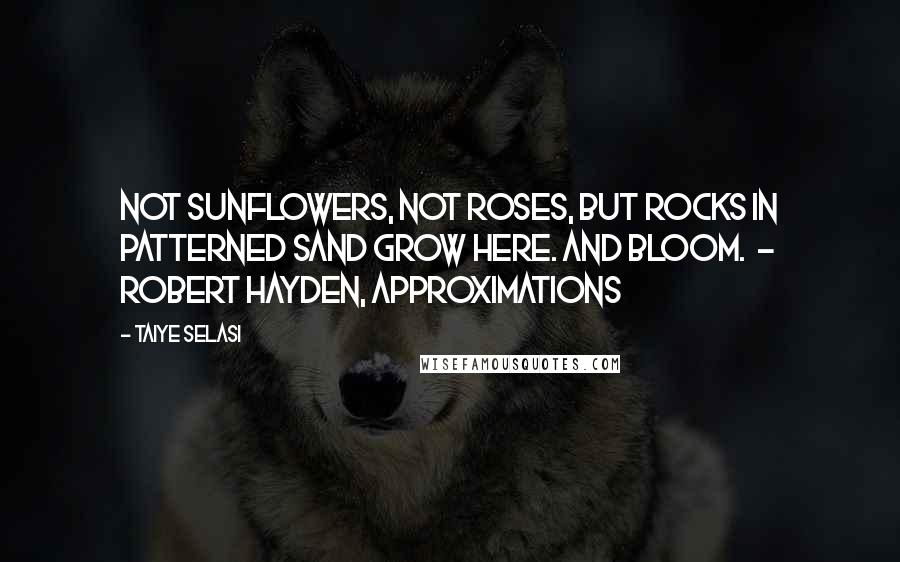 Taiye Selasi quotes: Not sunflowers, not roses, but rocks in patterned sand grow here. And bloom. - ROBERT HAYDEN, Approximations