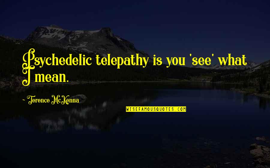 Takamori Quotes By Terence McKenna: Psychedelic telepathy is you 'see' what I mean. Takamori Quotes By Terence McKenna: Psychedelic telepathy is you 'see' what I mean.