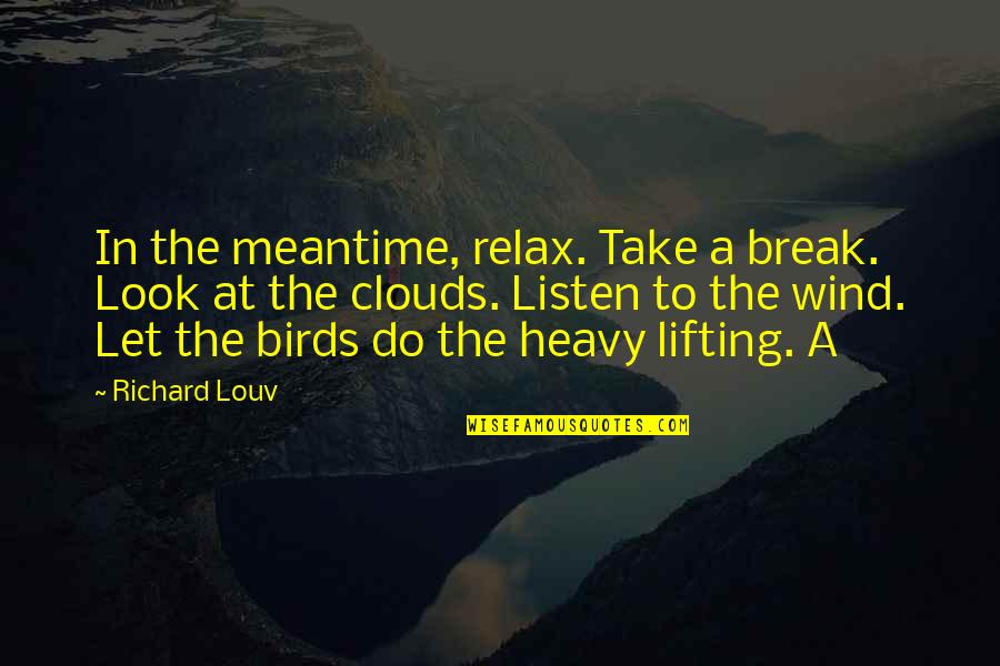 Take A Break And Relax Quotes By Richard Louv: In the meantime, relax. Take a break. Look