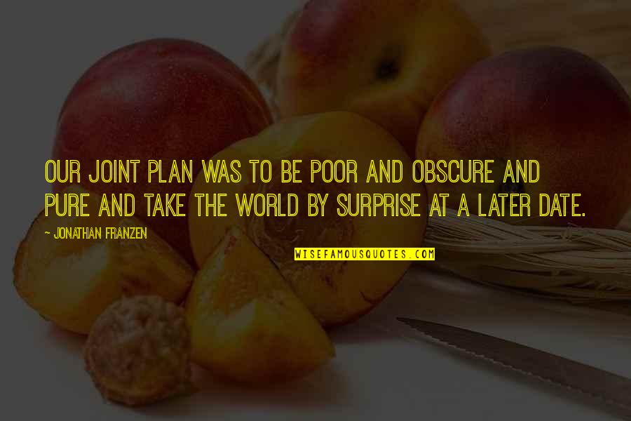 Take By Surprise Quotes By Jonathan Franzen: Our joint plan was to be poor and