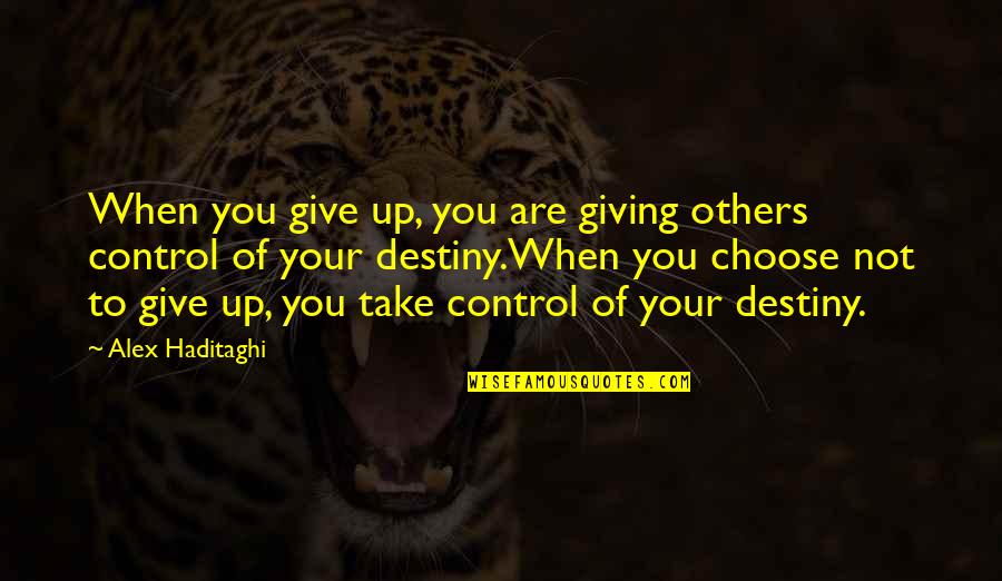 Take Control Of Your Own Life Quotes By Alex Haditaghi: When you give up, you are giving others