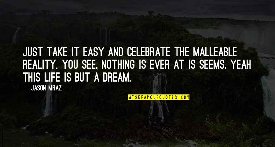 Take It Easy Life Quotes By Jason Mraz: Just take it easy and celebrate the malleable