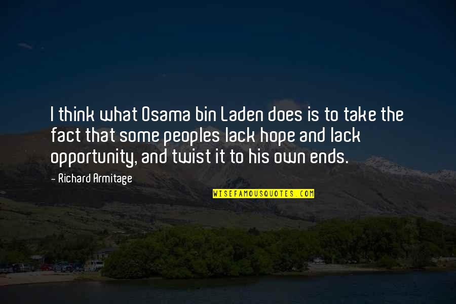 Take Opportunity Quotes By Richard Armitage: I think what Osama bin Laden does is