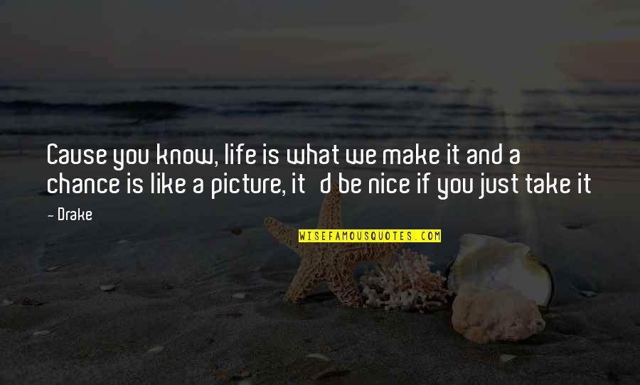 Take Picture Quotes By Drake: Cause you know, life is what we make Take Picture Quotes By Drake: Cause you know, life is what we make