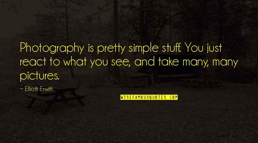 Take Pictures Quotes By Elliott Erwitt: Photography is pretty simple stuff. You just react