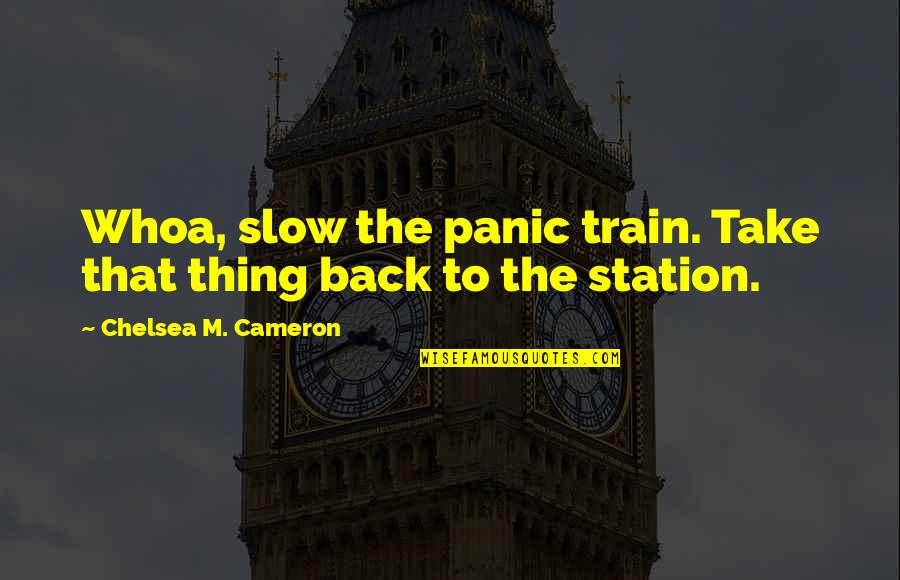 Take That Back Quotes By Chelsea M. Cameron: Whoa, slow the panic train. Take that thing
