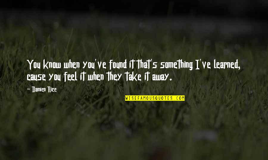 Take You Away Quotes By Damien Rice: You know when you've found it that's something