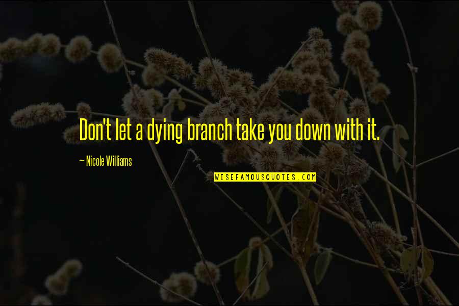 Take You Down Quotes By Nicole Williams: Don't let a dying branch take you down Take You Down Quotes By Nicole Williams: Don't let a dying branch take you down