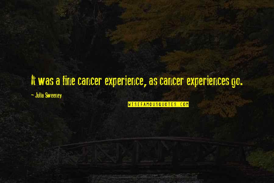 Taking Revenge In Love Quotes By Julia Sweeney: It was a fine cancer experience, as cancer Taking Revenge In Love Quotes By Julia Sweeney: It was a fine cancer experience, as cancer