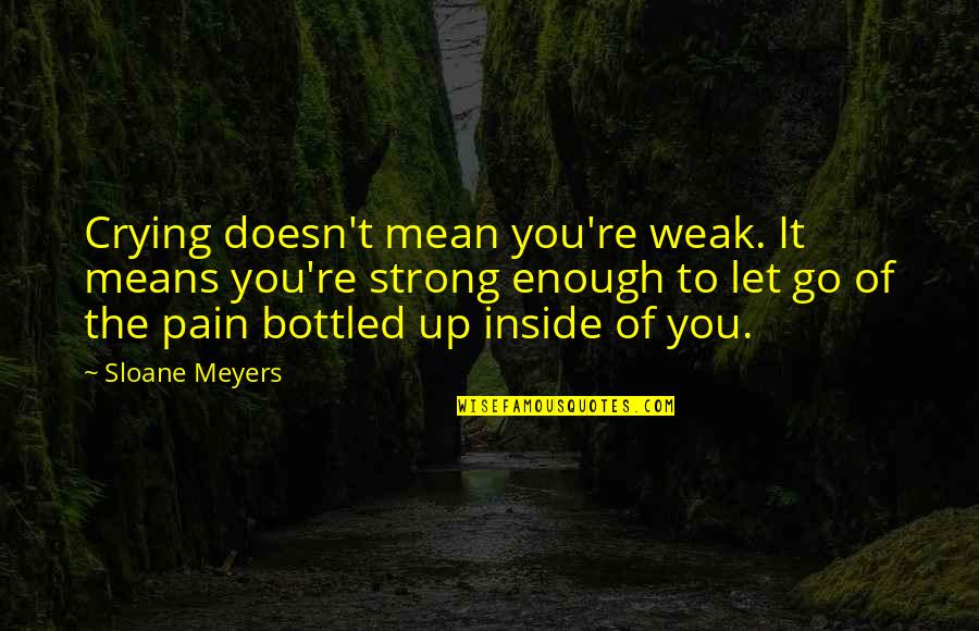 Taking Things In Stride Quotes By Sloane Meyers: Crying doesn't mean you're weak. It means you're