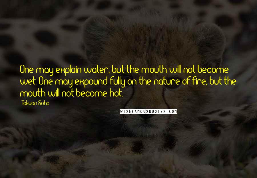 Takuan Soho quotes: One may explain water, but the mouth will not become wet. One may expound fully on the nature of fire, but the mouth will not become hot. Takuan Soho quotes: One may explain water, but the mouth will not become wet. One may expound fully on the nature of fire, but the mouth will not become hot.