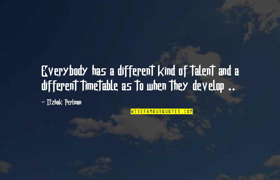Talent In Music Quotes By Itzhak Perlman: Everybody has a different kind of talent and Talent In Music Quotes By Itzhak Perlman: Everybody has a different kind of talent and