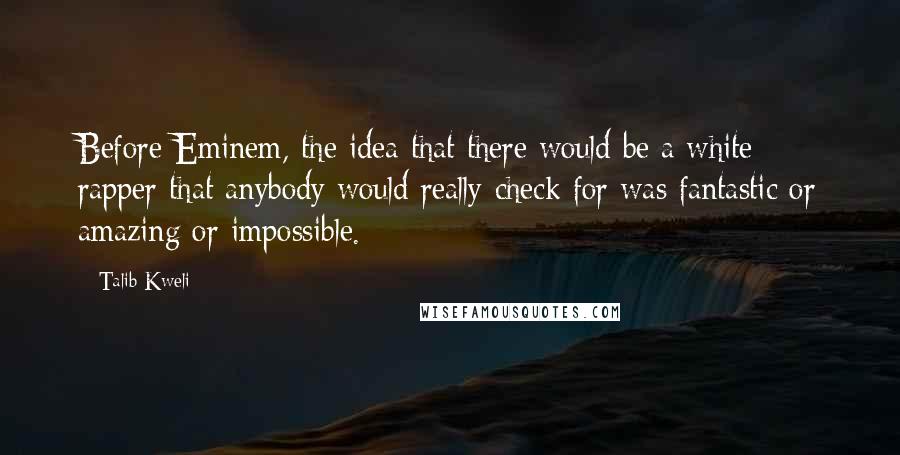 Talib Kweli quotes: Before Eminem, the idea that there would be a white rapper that anybody would really check for was fantastic or amazing or impossible.