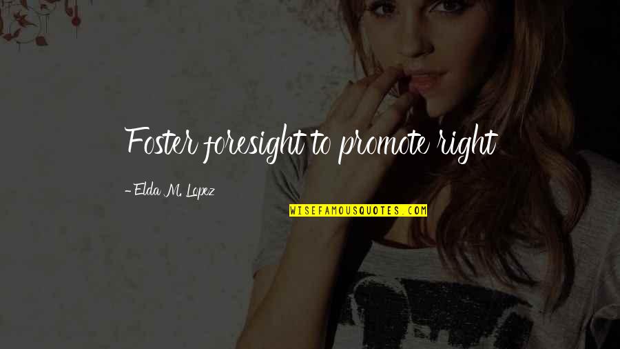 Talion Quotes By Elda M. Lopez: Foster foresight to promote right Talion Quotes By Elda M. Lopez: Foster foresight to promote right