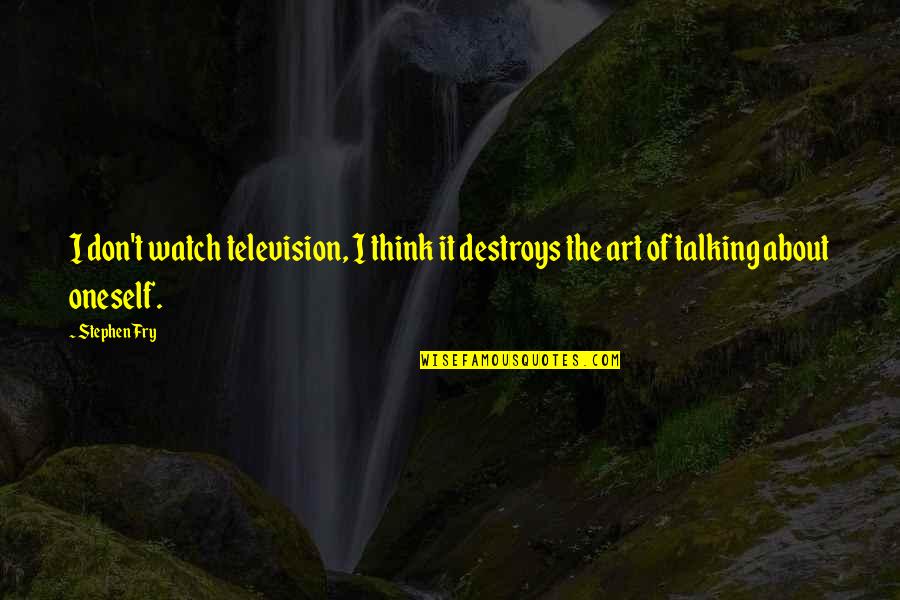 Talking To Oneself Quotes By Stephen Fry: I don't watch television, I think it destroys