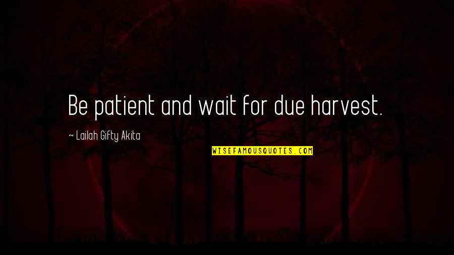 Talkwell Quotes By Lailah Gifty Akita: Be patient and wait for due harvest.