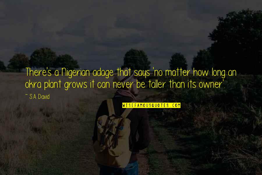 Taller 1 Quotes By S.A. David: There's a Nigerian adage that says 'no matter Taller 1 Quotes By S.A. David: There's a Nigerian adage that says 'no matter
