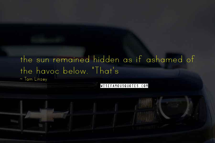 Tam Linsey quotes: the sun remained hidden as if ashamed of the havoc below. "That's