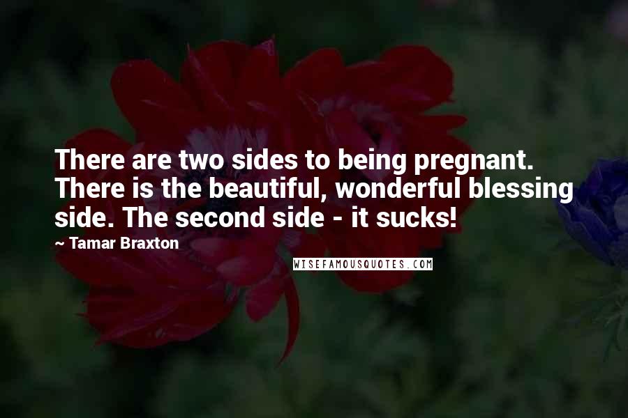 Tamar Braxton quotes: There are two sides to being pregnant. There is the beautiful, wonderful blessing side. The second side - it sucks!