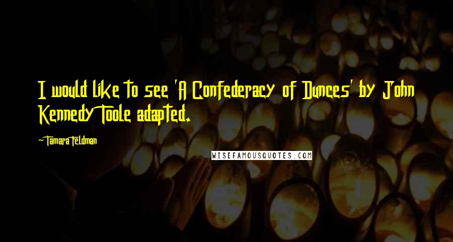 Tamara Feldman quotes: I would like to see 'A Confederacy of Dunces' by John Kennedy Toole adapted.
