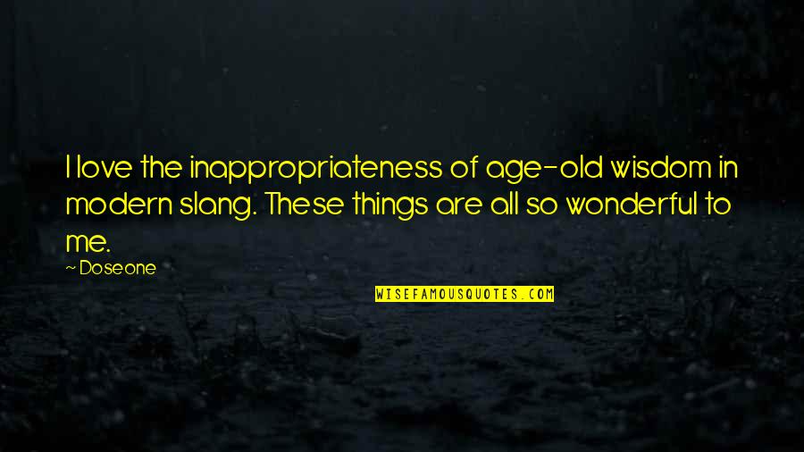 Tamuras Fine Quotes By Doseone: I love the inappropriateness of age-old wisdom in