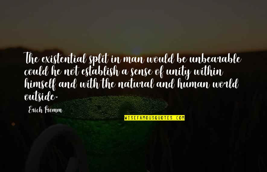 Tangly Entwined Quotes By Erich Fromm: The existential split in man would be unbearable Tangly Entwined Quotes By Erich Fromm: The existential split in man would be unbearable