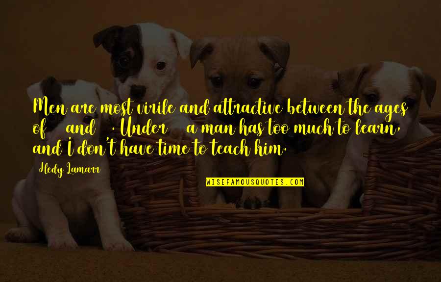 Tanimiyom Quotes By Hedy Lamarr: Men are most virile and attractive between the Tanimiyom Quotes By Hedy Lamarr: Men are most virile and attractive between the
