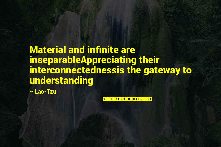 Tao Quotes By Lao-Tzu: Material and infinite are inseparableAppreciating their interconnectednessis the