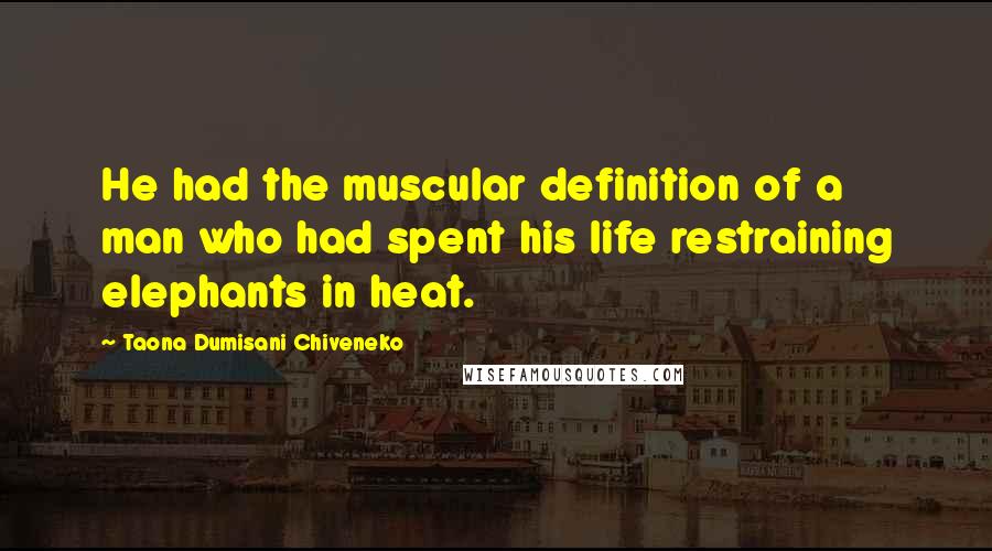 Taona Dumisani Chiveneko quotes: He had the muscular definition of a man who had spent his life restraining elephants in heat.