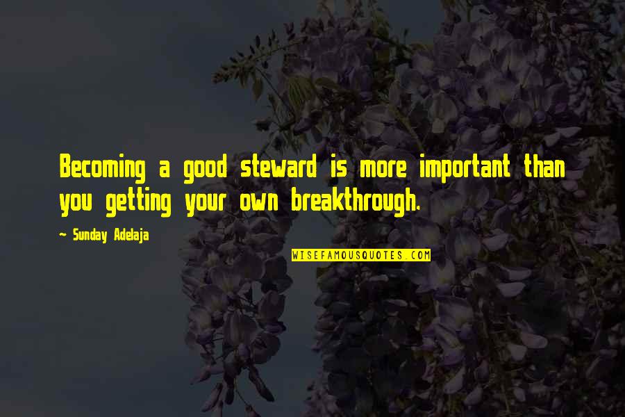 Tappers Novi Quotes By Sunday Adelaja: Becoming a good steward is more important than