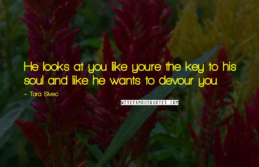 Tara Sivec quotes: He looks at you like you're the key to his soul and like he wants to devour you.