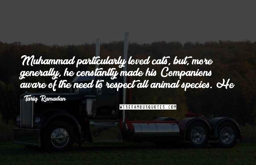 Tariq Ramadan quotes: Muhammad particularly loved cats, but, more generally, he constantly made his Companions aware of the need to respect all animal species. He