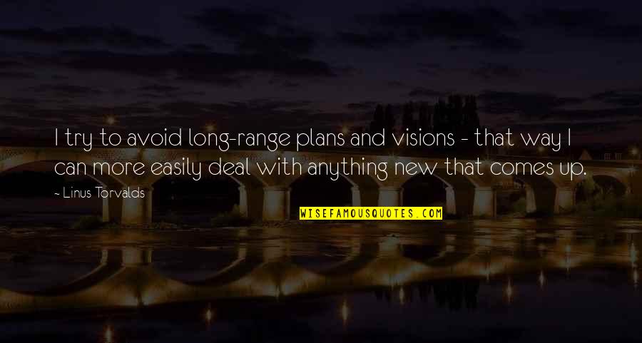 Tarj N Rezso Quotes By Linus Torvalds: I try to avoid long-range plans and visions Tarj N Rezso Quotes By Linus Torvalds: I try to avoid long-range plans and visions