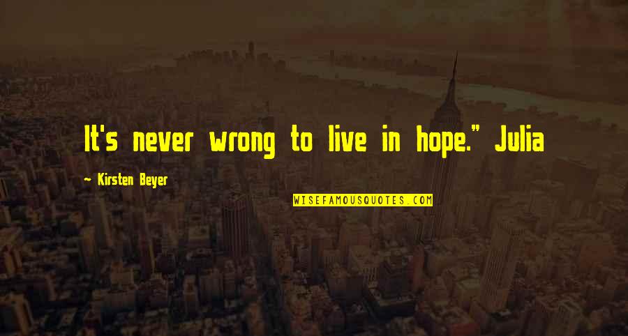 Taskmasters Construction Quotes By Kirsten Beyer: It's never wrong to live in hope." Julia