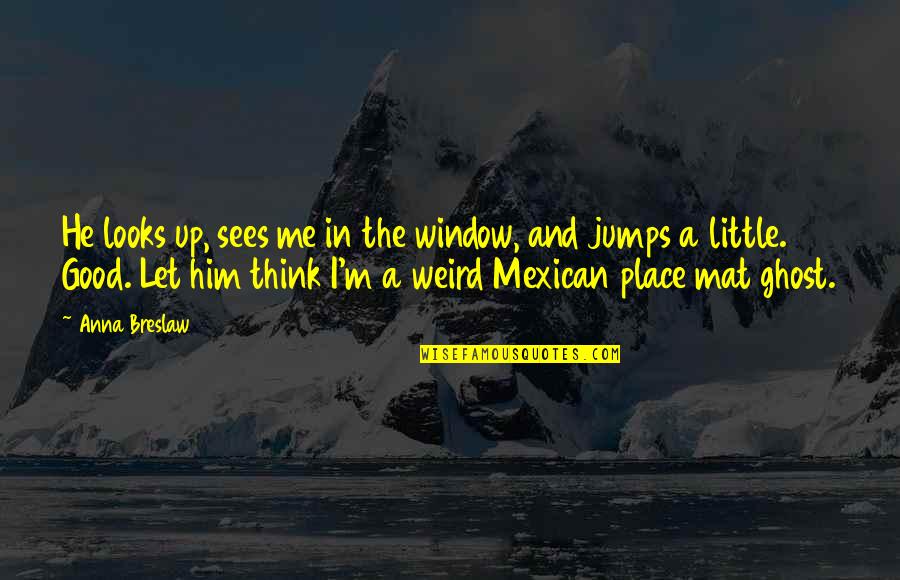 Tatanka Dances Quotes By Anna Breslaw: He looks up, sees me in the window, Tatanka Dances Quotes By Anna Breslaw: He looks up, sees me in the window,