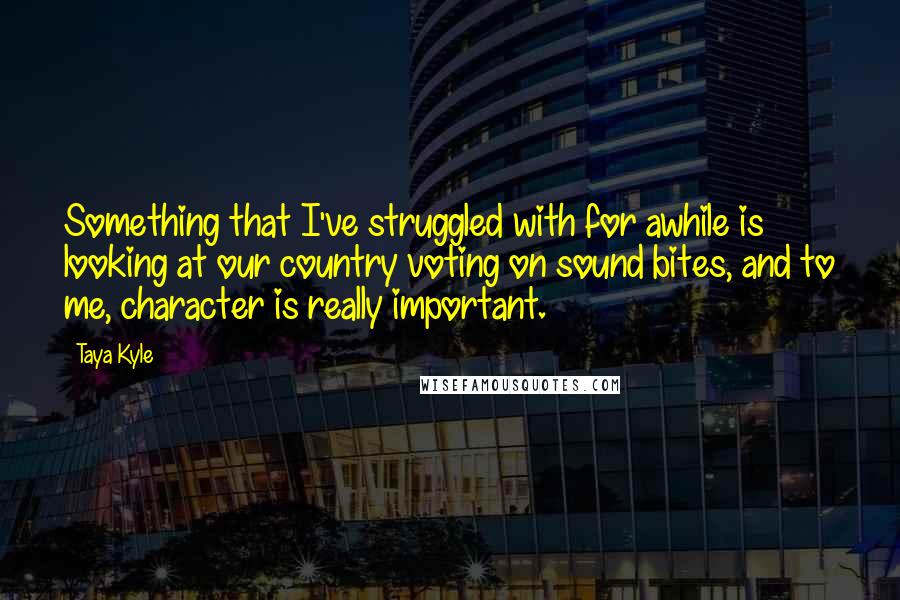 Taya Kyle quotes: Something that I've struggled with for awhile is looking at our country voting on sound bites, and to me, character is really important.