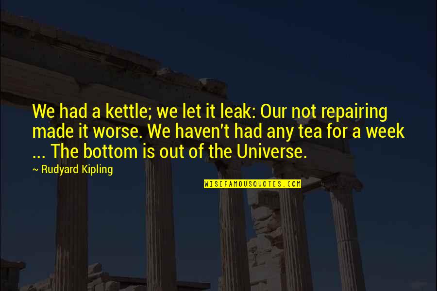 Tea Kettle Quotes By Rudyard Kipling: We had a kettle; we let it leak: