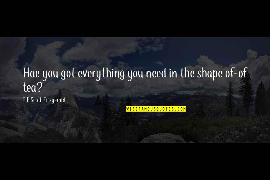 Tea Quotes By F Scott Fitzgerald: Hae you got everything you need in the