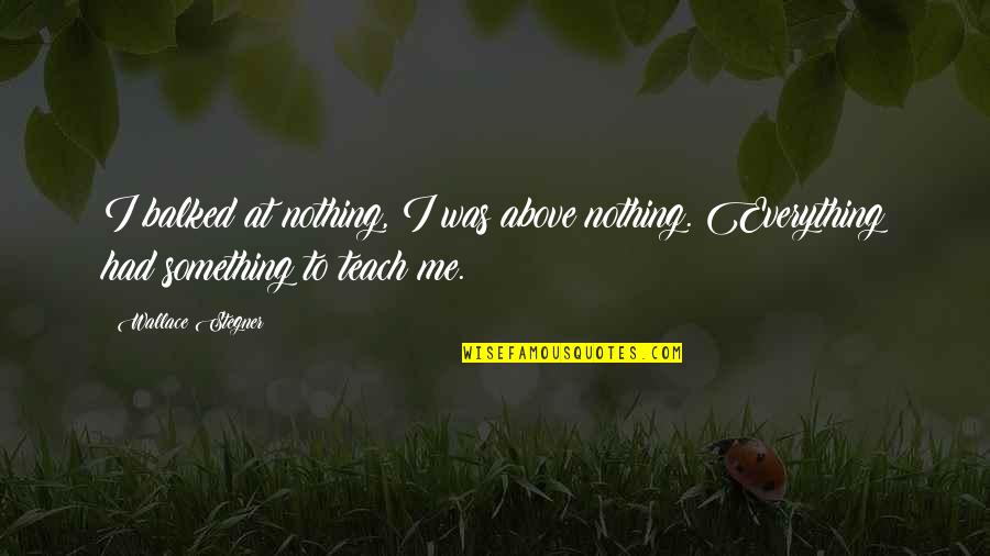 Teach Me Quotes By Wallace Stegner: I balked at nothing, I was above nothing.