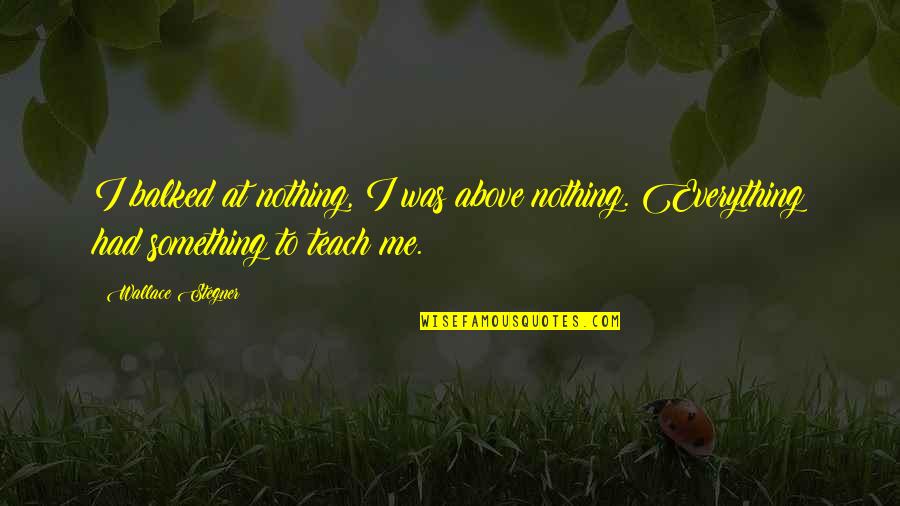 Teach Me Something Quotes By Wallace Stegner: I balked at nothing, I was above nothing.