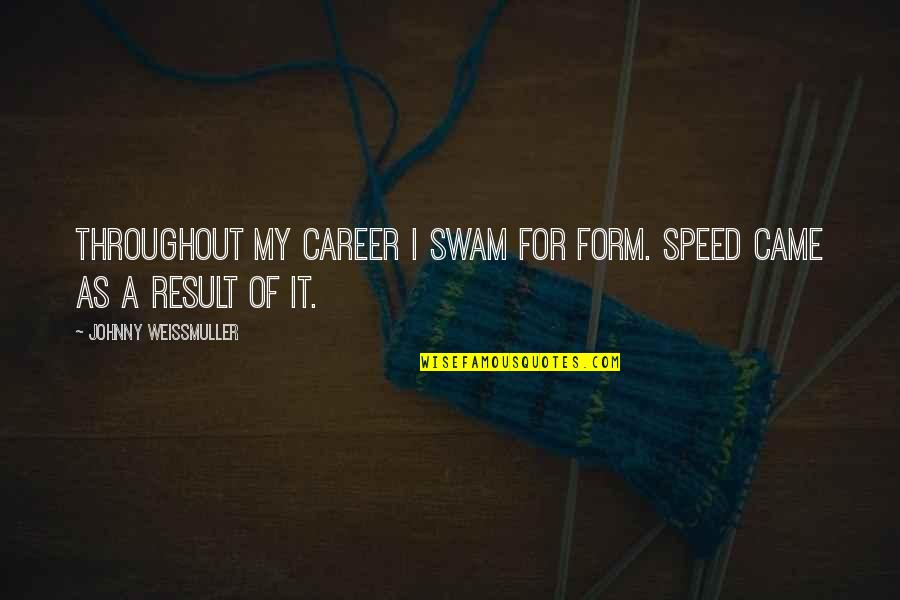 Teachers Brainy Quotes Quotes By Johnny Weissmuller: Throughout my career I swam for form. Speed