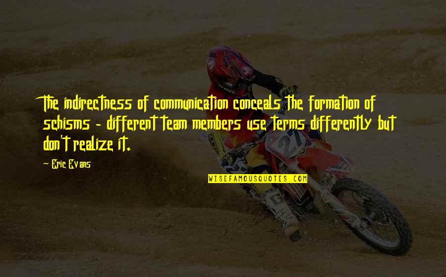 Team Formation Quotes By Eric Evans: The indirectness of communication conceals the formation of