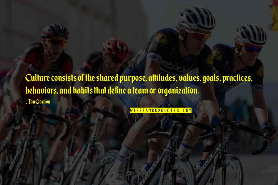 Team Goals Quotes By Jon Gordon: Culture consists of the shared purpose, attitudes, values, Team Goals Quotes By Jon Gordon: Culture consists of the shared purpose, attitudes, values,