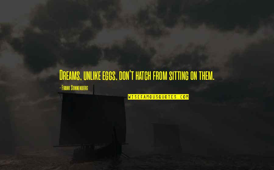 Team Magma Grunt Quotes By Frank Sonnenberg: Dreams, unlike eggs, don't hatch from sitting on Team Magma Grunt Quotes By Frank Sonnenberg: Dreams, unlike eggs, don't hatch from sitting on