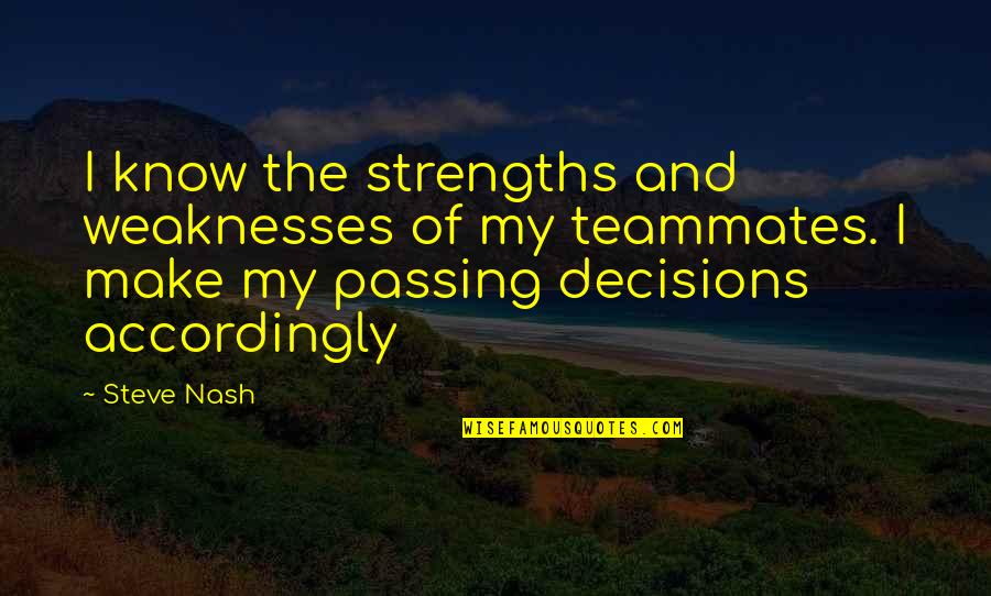 Teammate Quotes By Steve Nash: I know the strengths and weaknesses of my