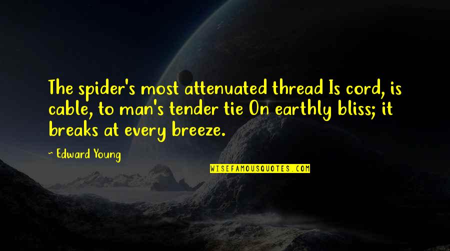 Tebbutt Frederick Quotes By Edward Young: The spider's most attenuated thread Is cord, is Tebbutt Frederick Quotes By Edward Young: The spider's most attenuated thread Is cord, is