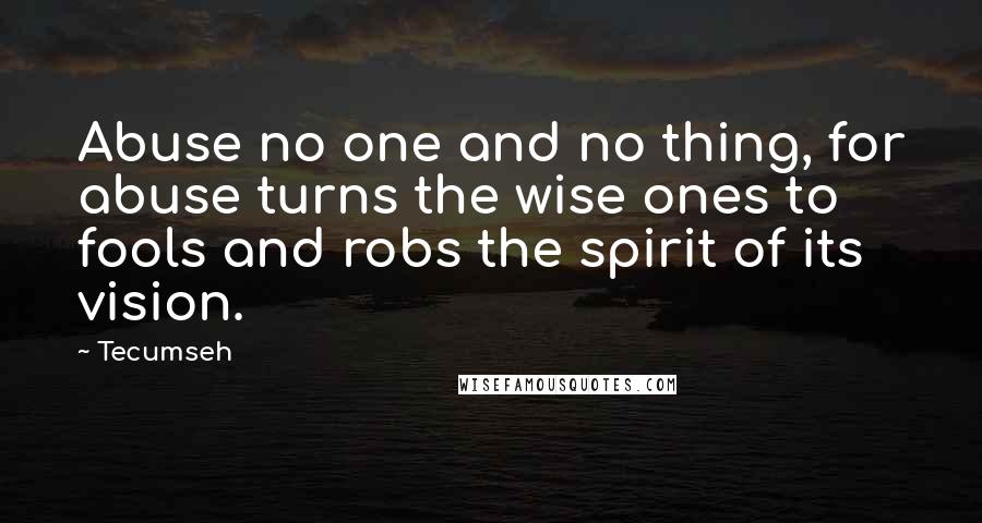 Tecumseh quotes: Abuse no one and no thing, for abuse turns the wise ones to fools and robs the spirit of its vision.