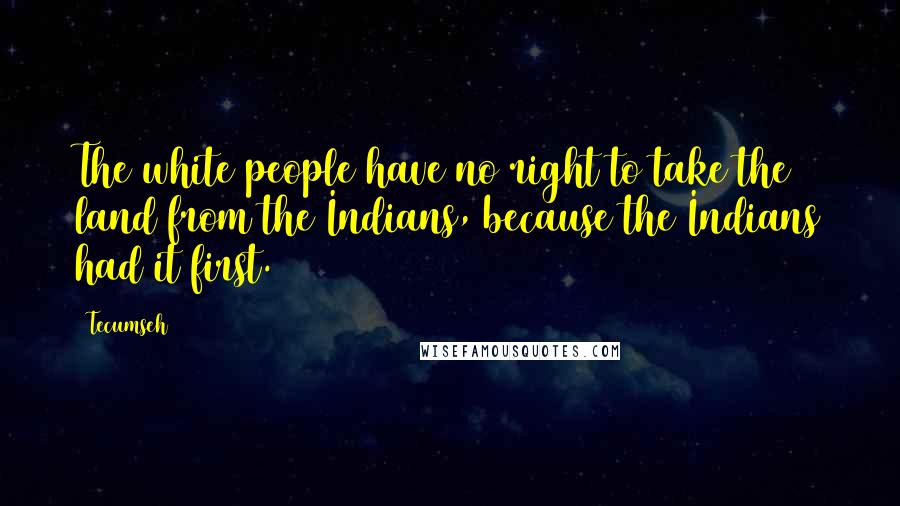 Tecumseh quotes: The white people have no right to take the land from the Indians, because the Indians had it first.