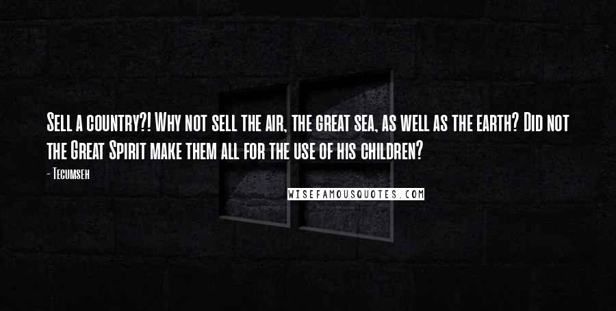 Tecumseh quotes: Sell a country?! Why not sell the air, the great sea, as well as the earth? Did not the Great Spirit make them all for the use of his children?